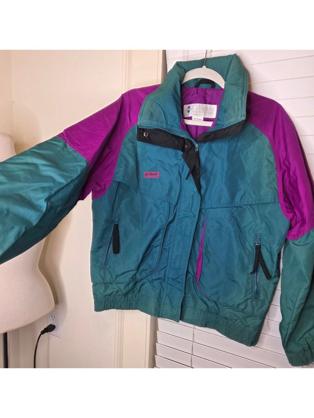 VTG 90's Columbia Womens Ski Jacket M Powder Keg Teal Purple Retro Colorblock - Picture 2 of 12